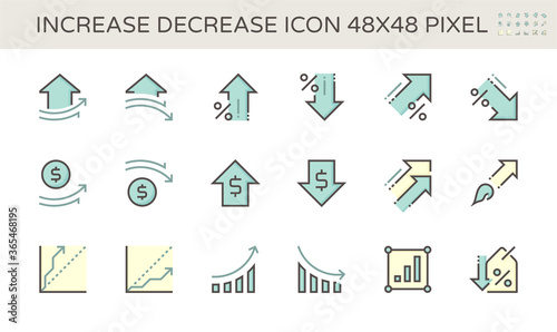 Increase decrease graphic element vector icon i.e. arrow, graph, chart and diagram. Data statistic both up down. For business report of housing, price, interest rate. Also money, finance, stock price.