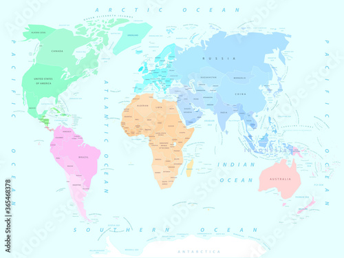 World map, continents vector illustration
