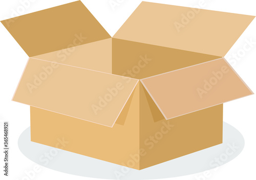 an open brown cardboard box on a white background. Vector illustration