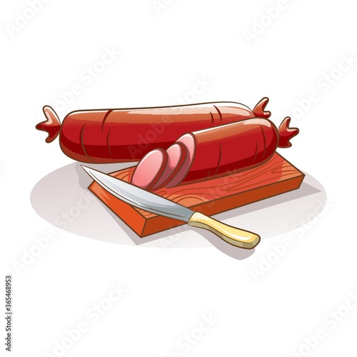 salami sausages and knife