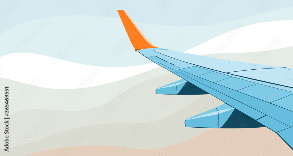 The wing of an airplane that you see when you look out of its window.