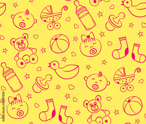 Cute baby seamless pattern for textile, print, greeting cards, wrapping paper, wallpaper. Vector illustration design line scetch stile