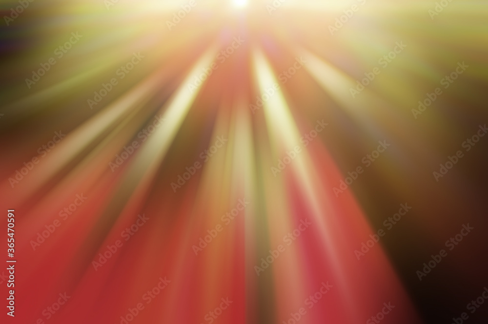 radial multicolored light rays, blurred background.