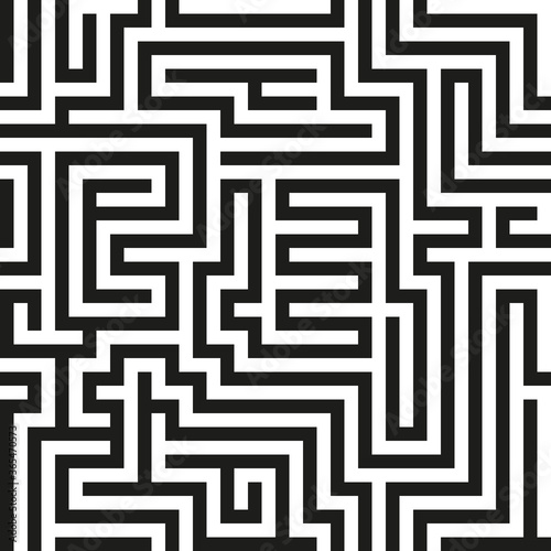 Black seamless vector maze on white background. Black labyrinth pattern. Vector maze pattern. Labyrinth seamless puzzle