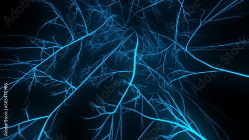 Abstract 3D fiber optic data cable tunnel animation with blue glowing lines