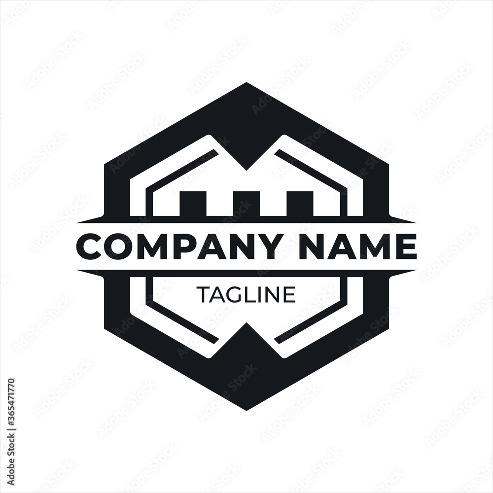 industrial logo badge with space text and slogan hexagon style monogram. modern vector illustration. industrial logo badge with space text and slogan hexagon style monogram. modern vector illustration.