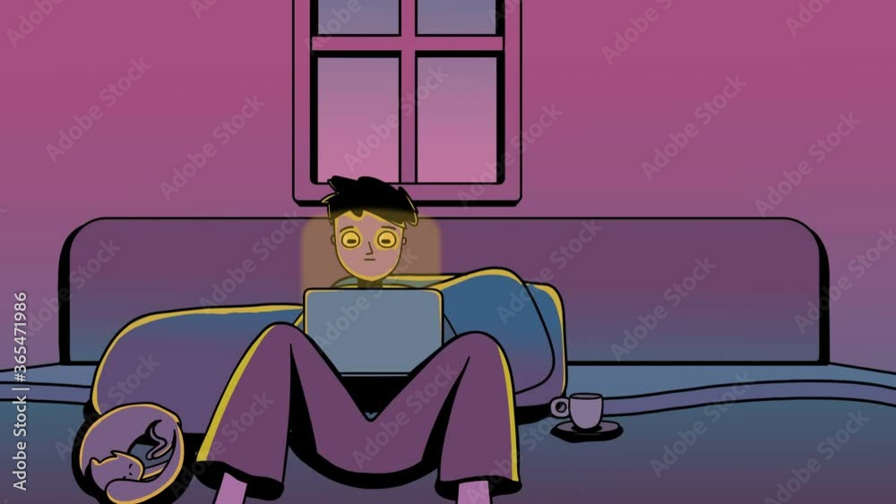 Animation work at home educate at home of boy sitting in front of the camera during the distance quarantine 