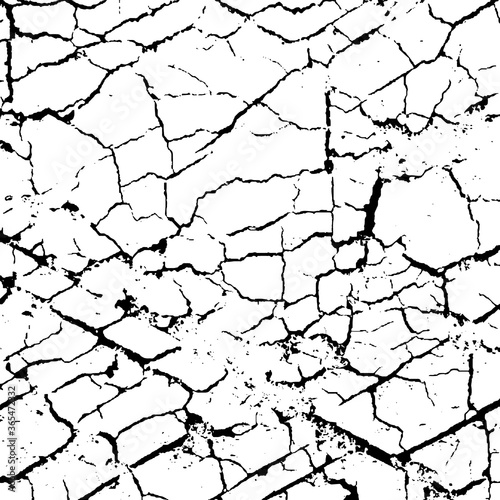 Black and white grunge texture. Vector abstract monochrome background. Old worn surface covered with dirt, scratches, cracks