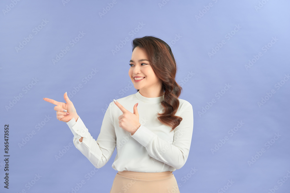 Beautiful young asian woman confident happy smile posing her empty hands for advertising use Beautiful young asian woman confident happy smile posing her empty hands for advertising use