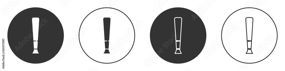 Black Baseball bat icon isolated on white background. Sport equipment. Circle button. Vector Illustration. - obrazy, fototapety, plakaty 