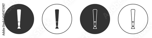 Black Baseball bat icon isolated on white background. Sport equipment. Circle button. Vector Illustration.
