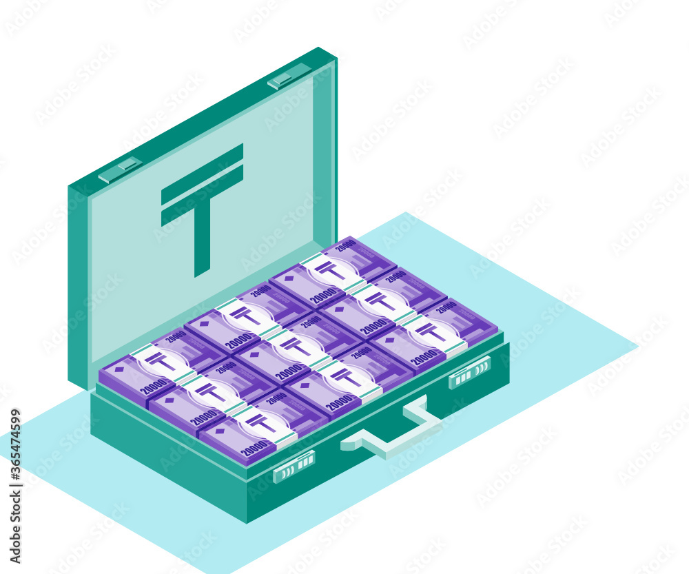 Bundle of Kazakhstani Tenge Money Inside Opened Case Box Vector Icon Logo Illustration & Design. Kazakhstan Currency, Business, Payment & Finance Element. Can be Used for Digital & Print Infographic.