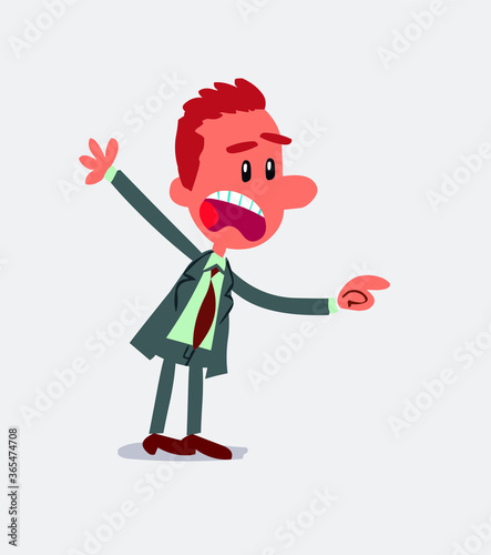 Business man pointing at something outraged in isolated vector illustration
