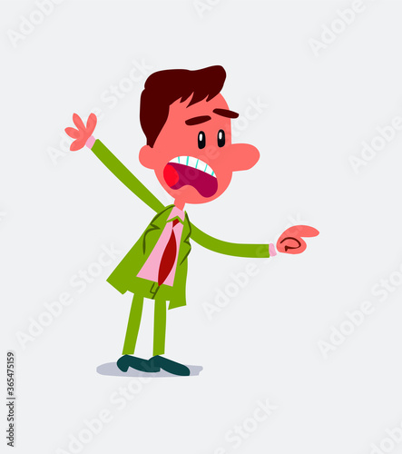 Business man pointing at something outraged in isolated vector illustration
