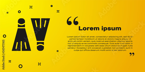 Black Rubber flippers for swimming icon isolated on yellow background. Diving equipment. Extreme sport. Sport equipment. Vector Illustration.