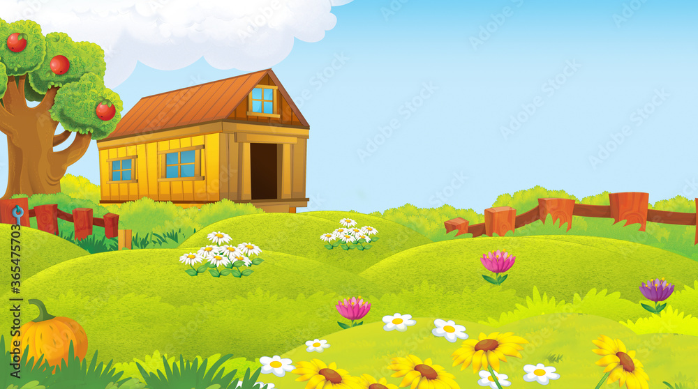 Fototapeta premium cartoon scene with farm animal on ranch farm having fun illustration