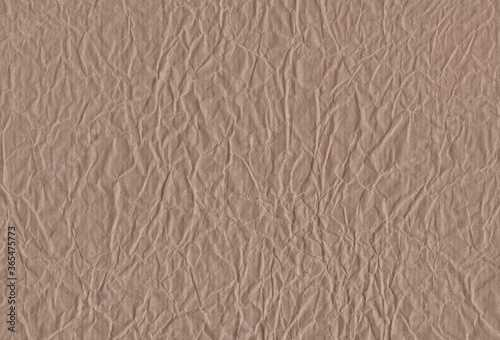 Sheet of crumpled brown craft paper background. Extra large highly detailed image.