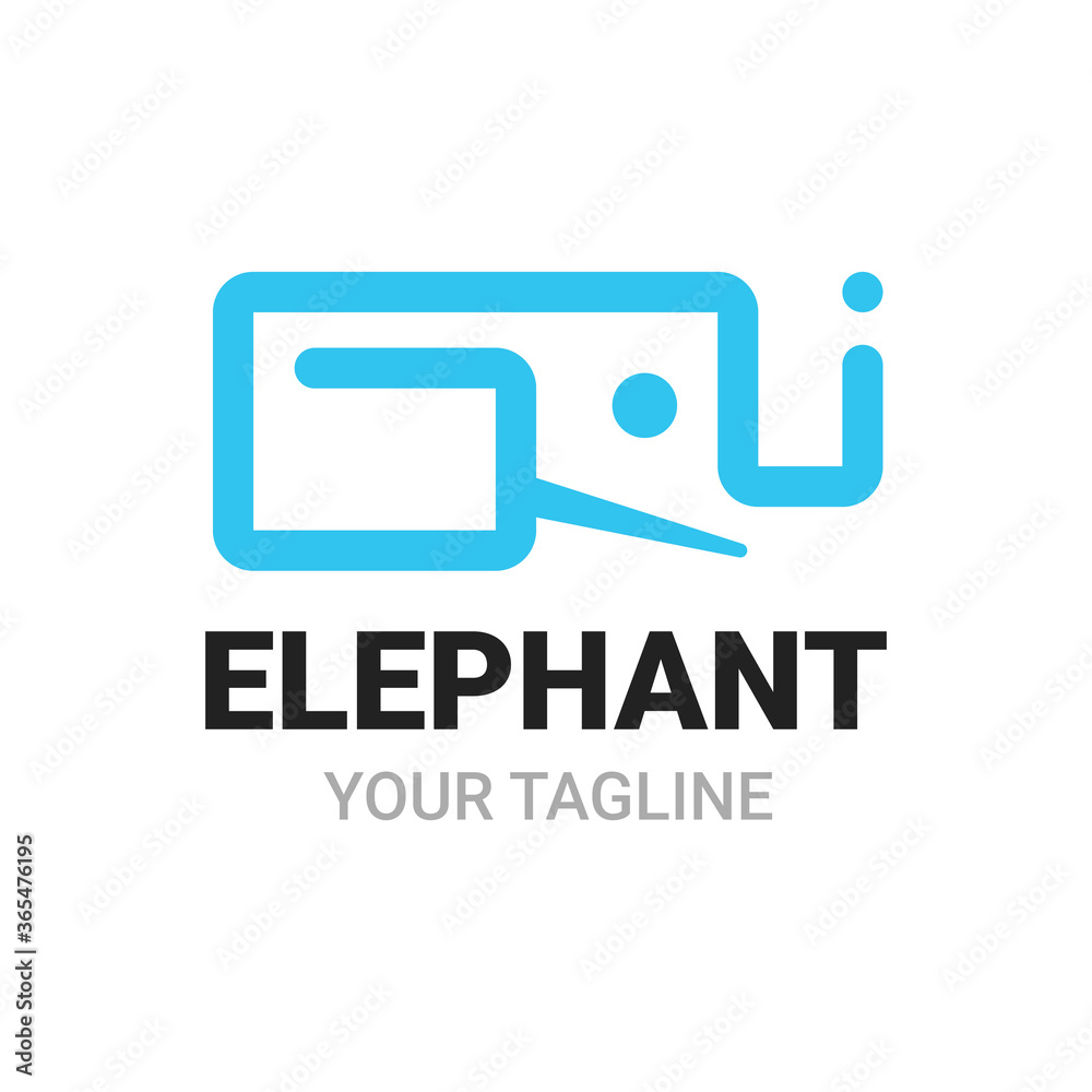 Elephant G, Q, i alphabets shape logo, icon, symbol or emblem template. Abstract linear style design vector. Animal Logotype concept. Blue color isolated on white background Elephant G, Q, i alphabets shape logo, icon, symbol or emblem template. Abstract linear style design vector. Animal Logotype concept. Blue color isolated on white background