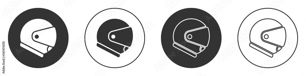 Black Helmet icon isolated on white background. Extreme sport. Sport equipment. Circle button. Vector Illustration. Black Helmet icon isolated on white background. Extreme sport. Sport equipment. Circle button. Vector Illustration.