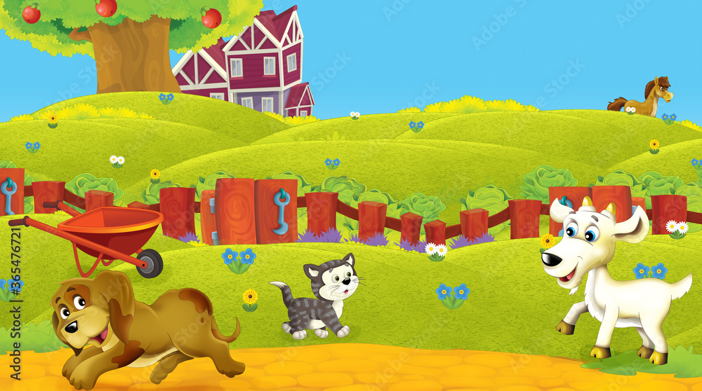 cartoon scene with animal on ranch farm having fun illustration cartoon scene with animal on ranch farm having fun illustration