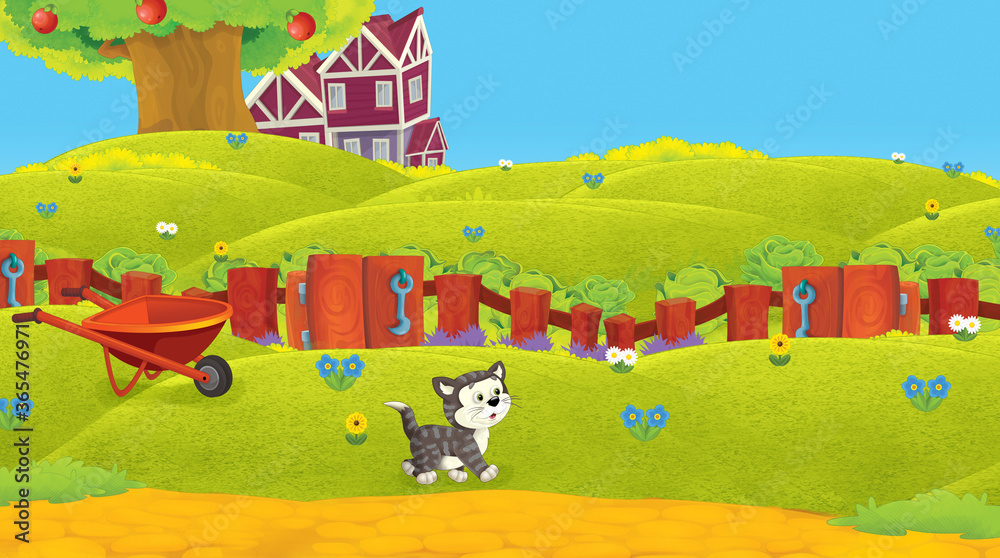 Naklejka premium cartoon scene with animal on ranch farm having fun illustration