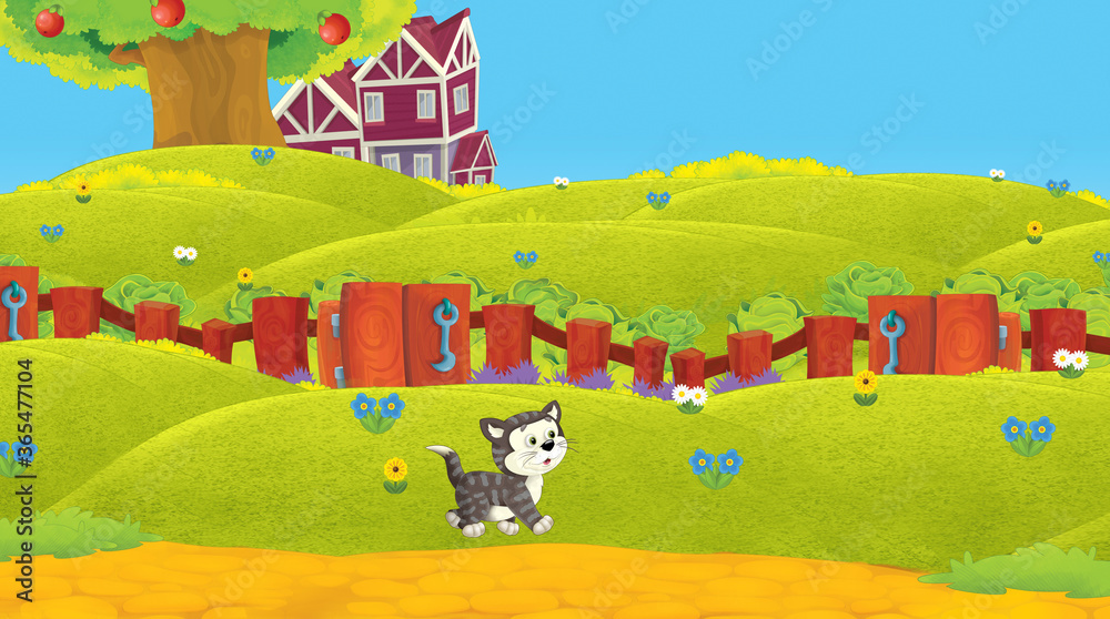 Obraz premium cartoon scene with animal on ranch farm having fun illustration