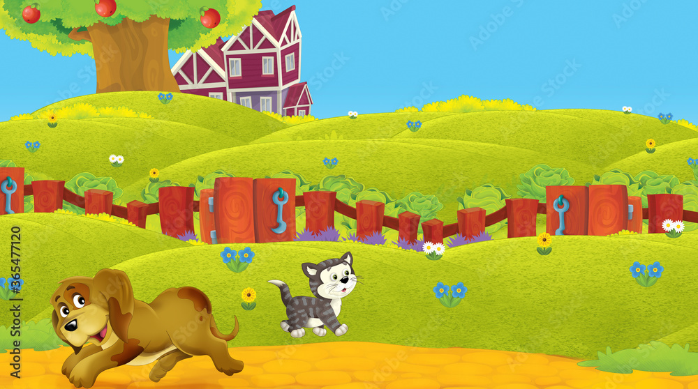 cartoon scene with animal on ranch farm having fun illustration cartoon scene with animal on ranch farm having fun illustration