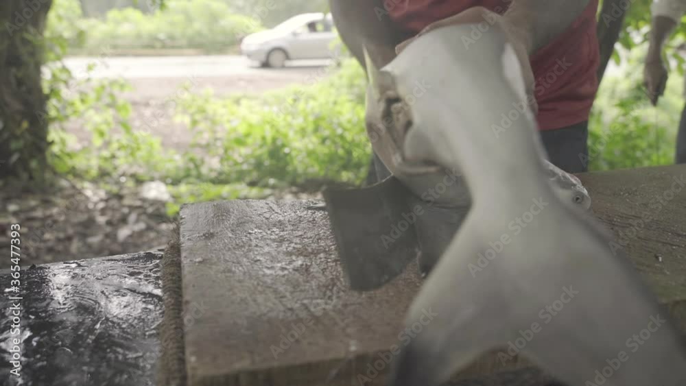 Man Cutting Off The Fins Of A Baby Shark With A Sharp Knife In Goa, India - Slow Motion Man Cutting Off The Fins Of A Baby Shark With A Sharp Knife In Goa, India - Slow Motion