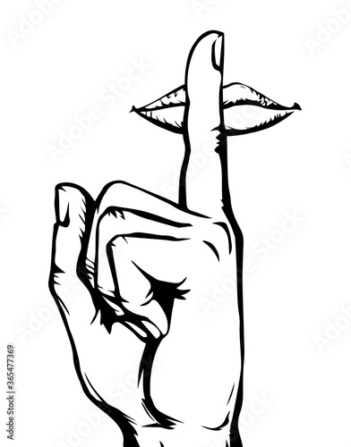 The finger shows quietly. Vector drawing photo