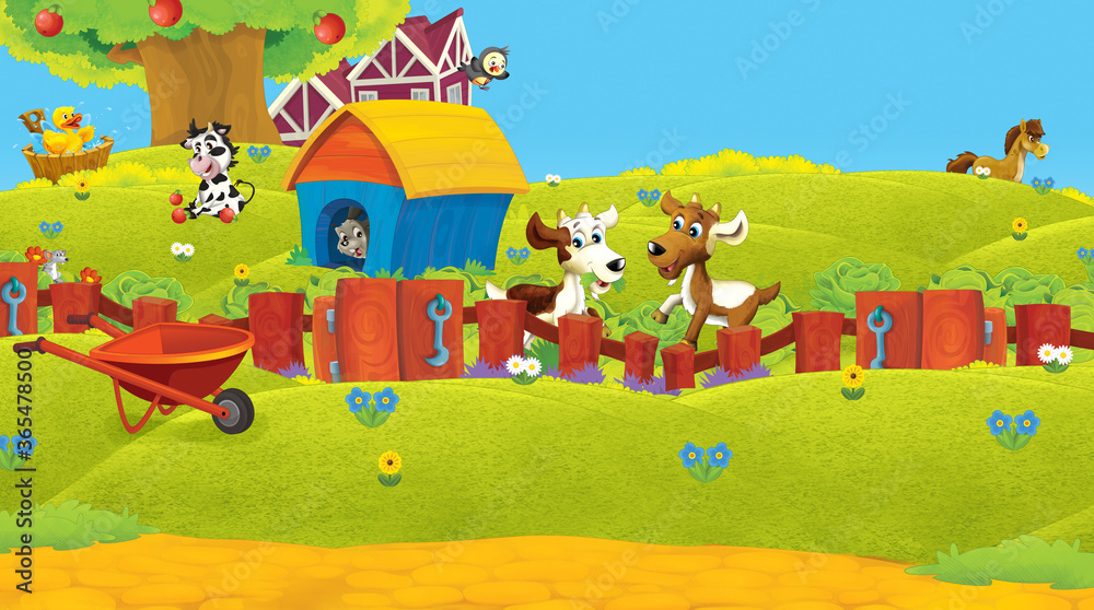 Fototapeta premium cartoon scene with animal on ranch farm having fun illustration