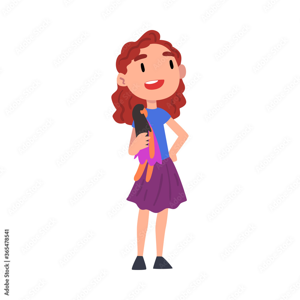 Girl Hugging her Doll, Cute Child Playing with her Favorite Toy Cartoon Vector Illustration on White Background Girl Hugging her Doll, Cute Child Playing with her Favorite Toy Cartoon Vector Illustration on White Background