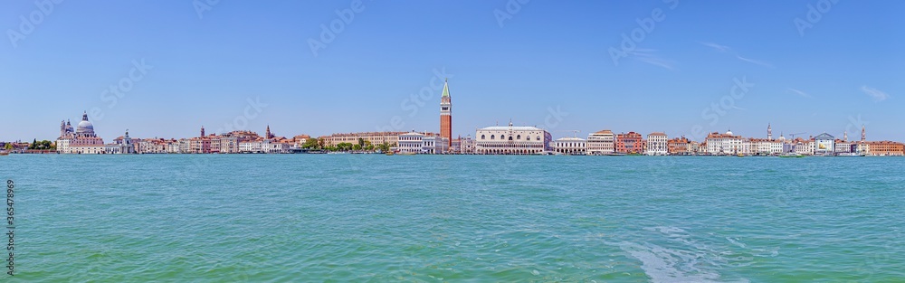 Panoramic picture of the historic city of Venice taken from lagoon