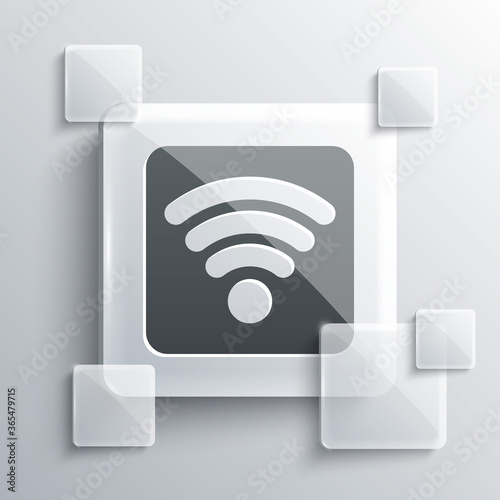 Grey Wi-Fi wireless internet network symbol icon isolated on grey background. Square glass panels. Vector Illustration.