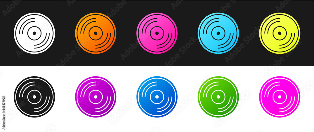 Set Vinyl disk icon isolated on black and white background. Vector Illustration.