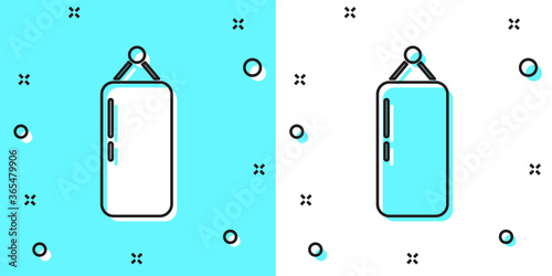 Black line Punching bag icon isolated on green and white background. Random dynamic shapes. Vector Illustration.
