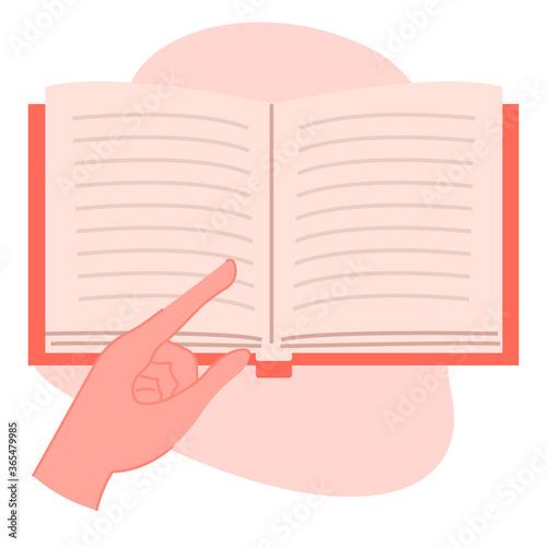 hand points to a book on white background vector illustration 