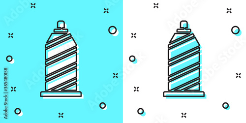 Black line Sewing thread on spool icon isolated on green and white background. Yarn spool. Thread bobbin. Random dynamic shapes. Vector Illustration.