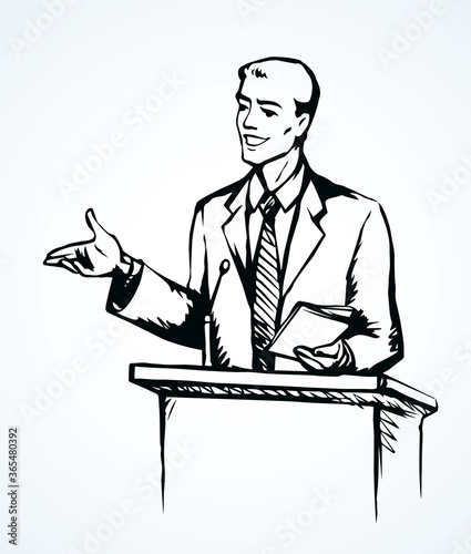 Speaker at podium. Vector drawing