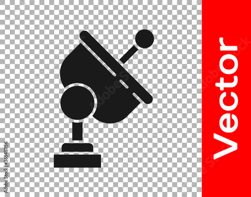 Black Radar icon isolated on transparent background. Search system. Satellite sign. Vector Illustration.