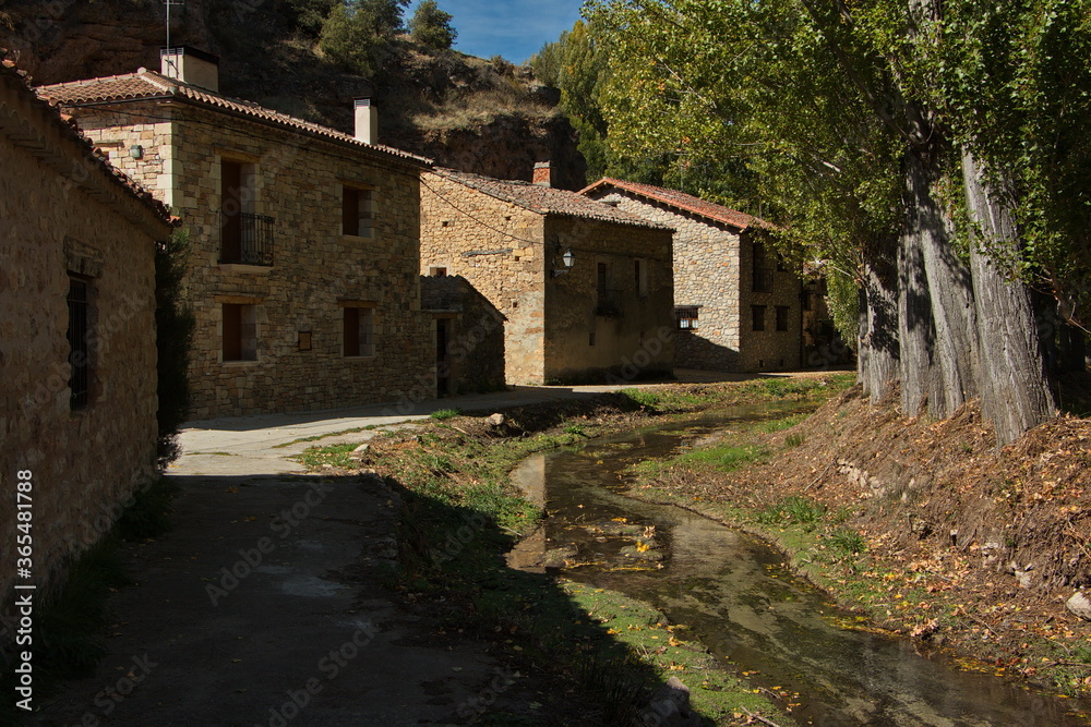 Village La Cabrera in park Barranco del Rio Dulce, Guadalajara, Spain
