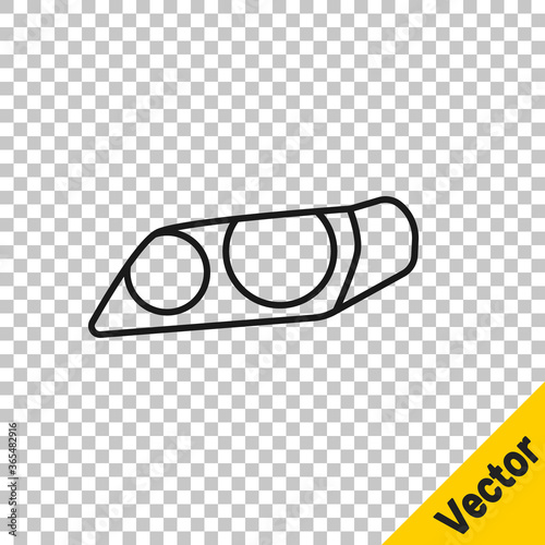 Black line Car headlight icon isolated on transparent background. Vector Illustration.