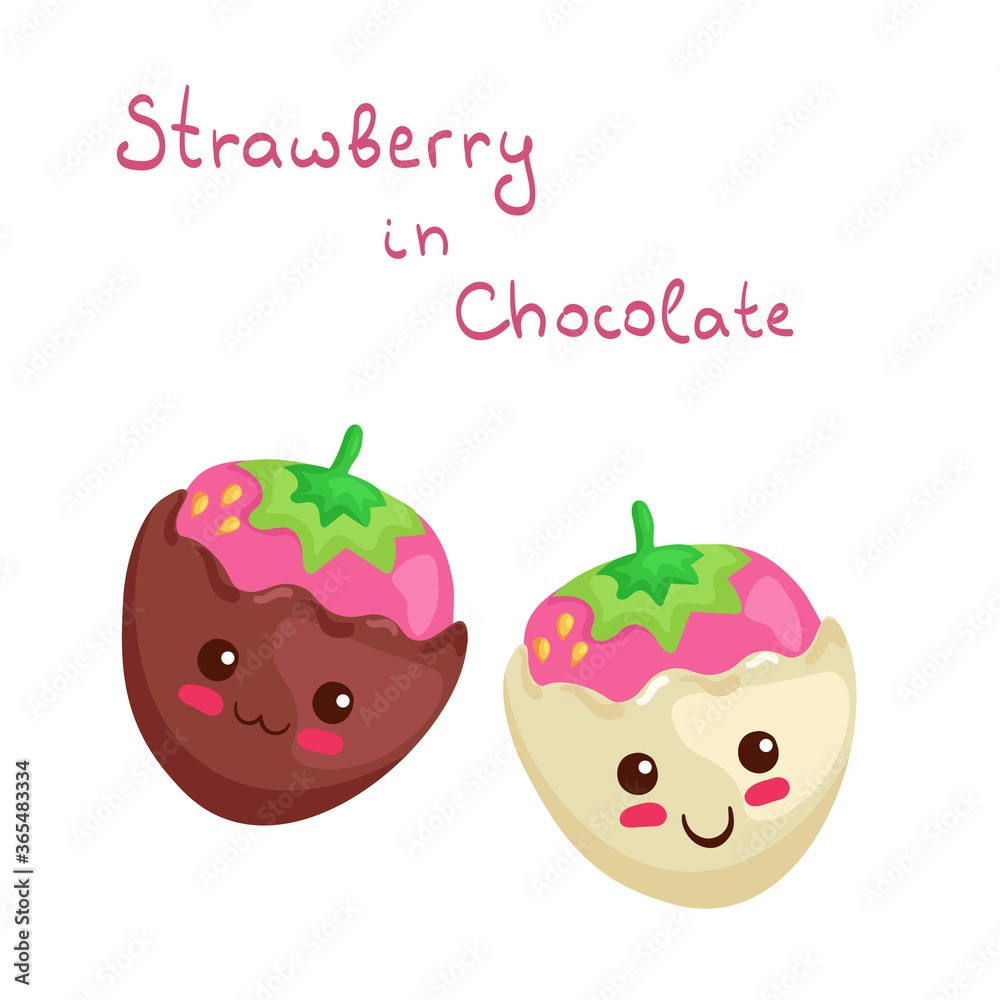 Kawaii vector illustration of Strawberry in White & Dark Chocolate on ...