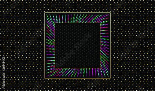 Dark vector background. Cut paper effect with embossed texture. Black background with golden glitter
