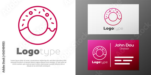 Logotype line Donut with sweet glaze icon isolated on white background. Logo design template element. Vector Illustration.