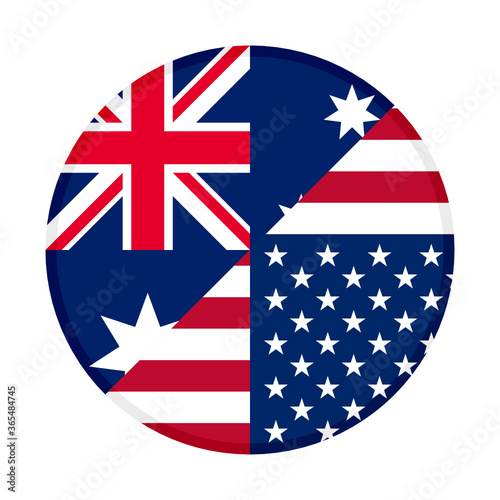 round icon with australia and united states of america flags
