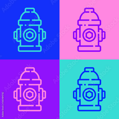 Pop art line Fire hydrant icon isolated on color background. Vector Illustration.