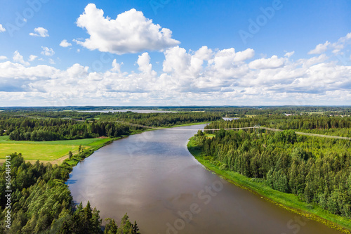 Aerial summer view of rapid Ahvionkoski at river Kymijoki, Finland.