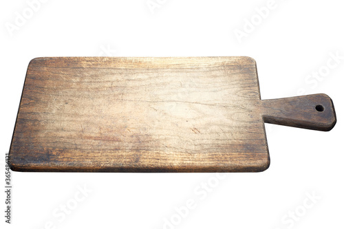 Vintage wooden cutting board isolated on white background