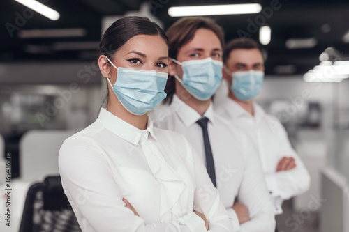 Businesswoman and team during quarantine