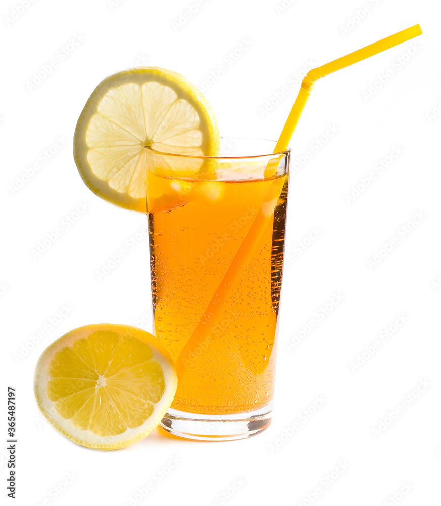 Yellow cocktail with lemon isolated on a white background. Yellow cocktail with lemon isolated on a white background.